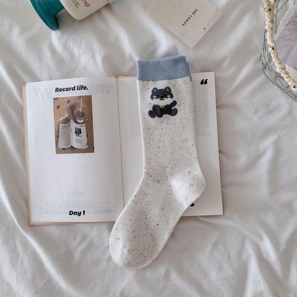 Cartoon animal socks women's autumn flocking tube socks college wind stacking socks boneless socks