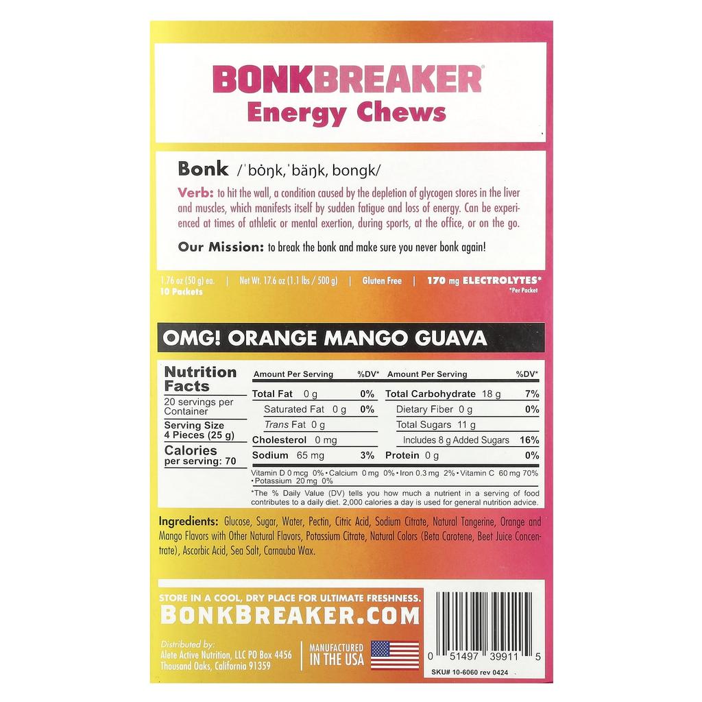 Energy Chews, Orange Mango Guava, 10 Packs, 50G (1.76Oz) Each