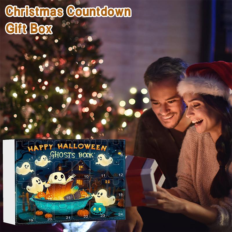 Halloween Countdown Calendar 24 PCS Ghost Bubble Bath Ornament Advent Calendar, Spooky Funny Ghost Reading Book Decor