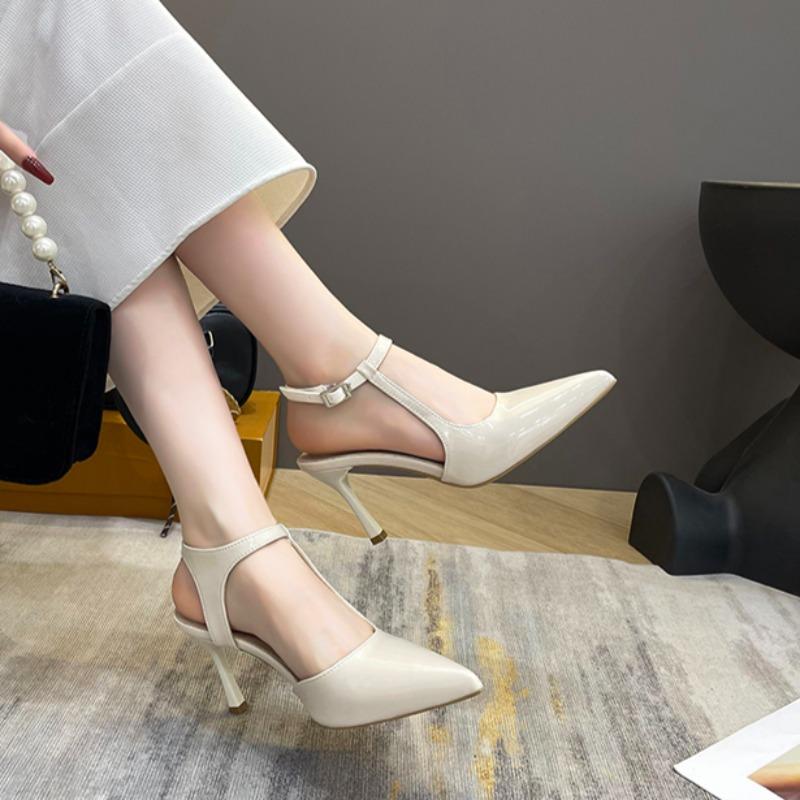 Fashion Women's Fashion Pointed Shallow Mouth Metal Line with Anti-slip Wear-resistant High-heeled Stiletto Overhead Sandals