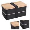 Double Layer Bento Box Multipurpose Wooden Lid Compartment Bento Lunch Box for Work School Home 1200ML Black