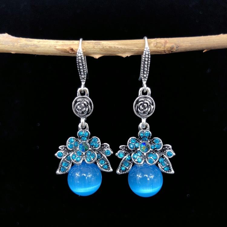 Ethnic style retro fashion agate earrings women's simple temperament opal diamond earrings versatile long ear jewelry