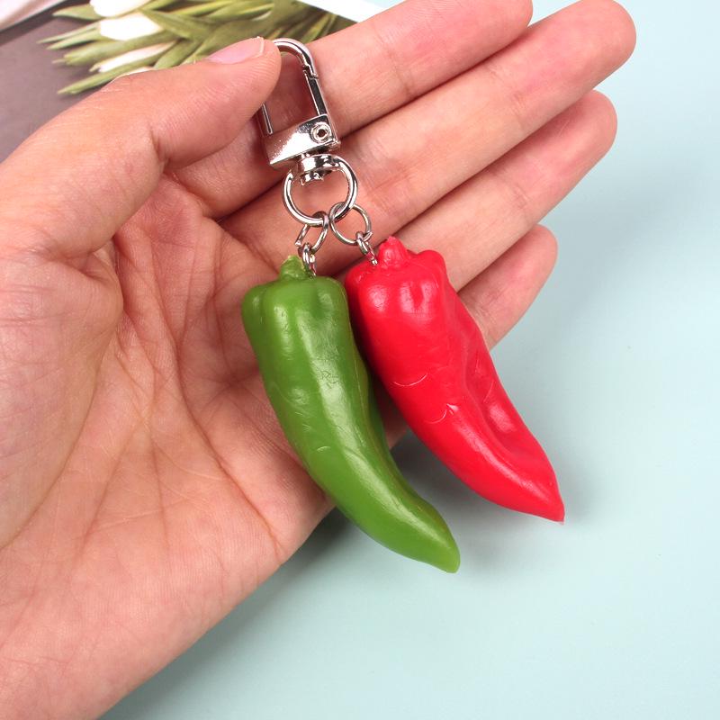 Creative Vegetable Keychain: Red, Green, Yellow Pepper & Garlic Toy Pendant