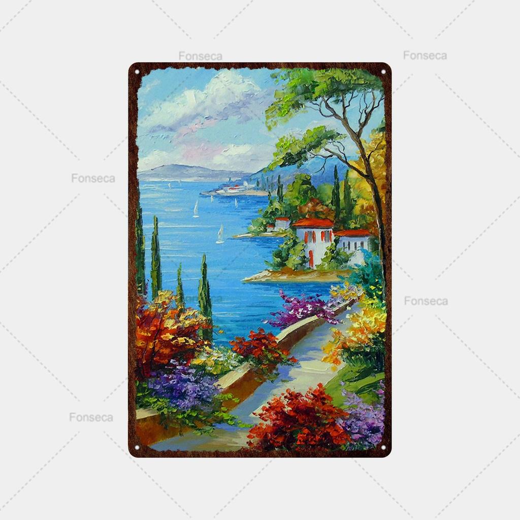 Flower Potted Landscape Metal Sign Vintage Tin Sign Metal Vintage Bar Vintage Wall Decoration Bar Club Man Cave Metal Poster