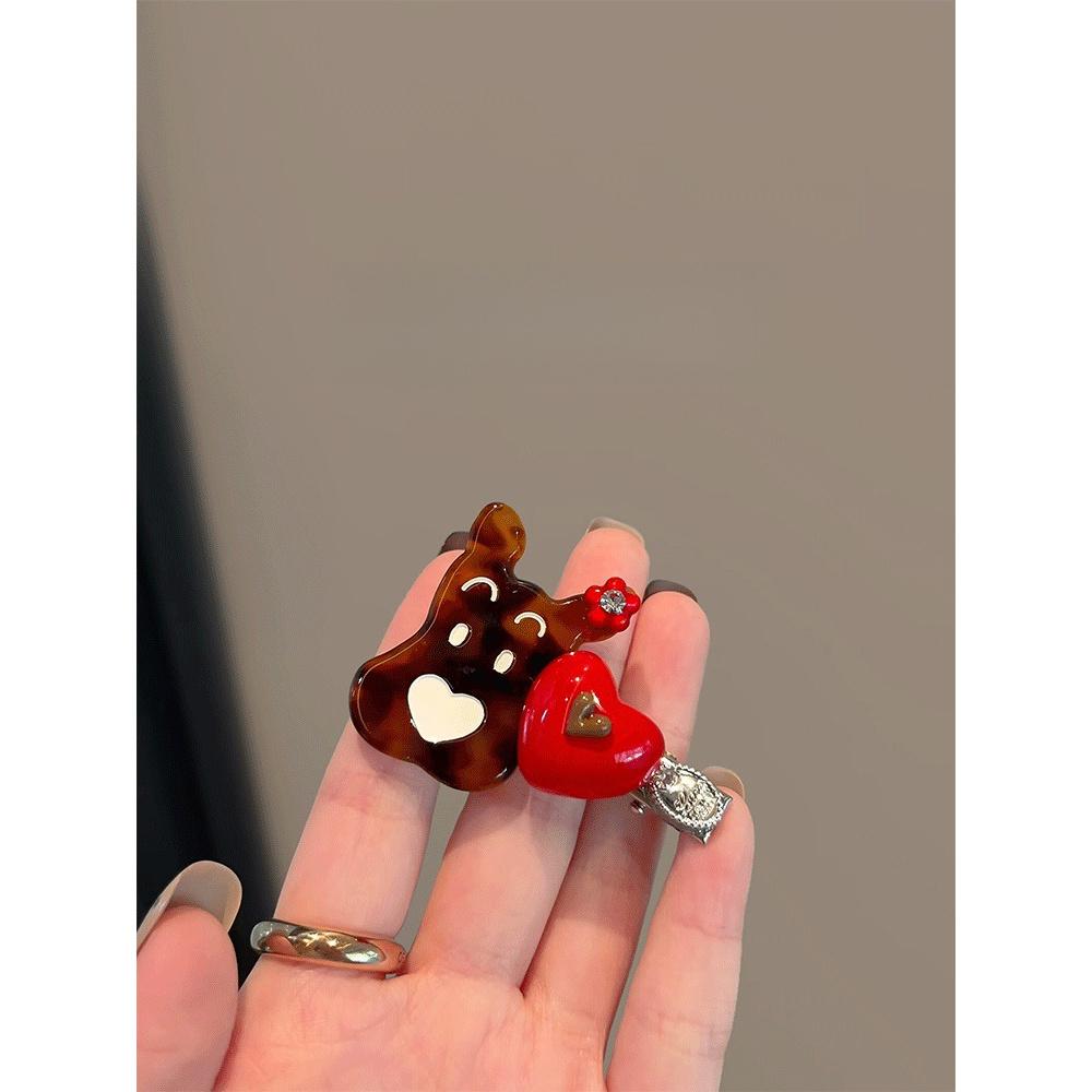 2Pcs Women Cute Cartoon Dog Heart Acetate Duckbill Clip Bangs Side Clip Daily Versatile Hair Ornaments