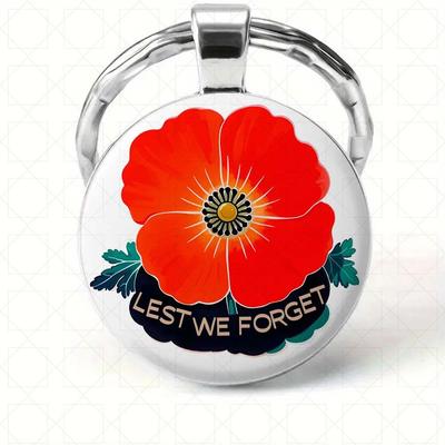 1 ks Vintage klíčenka s mákem Lest We Forget Design s červenými máky Příslušenství na klíče od auta Vzpomínkový suvenýr Dárek pro muže ženu