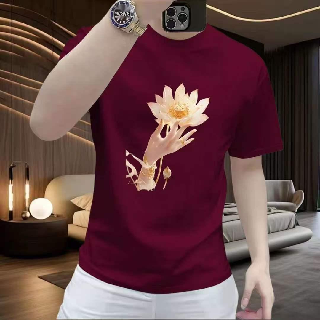 

Men s Trendy Korean Style Casual Cotton T-Shirt - Short-Sleeved, Light Luxury, Round Neck 4XL