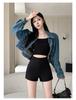 Shorts Casuais de Verão Femininos Pretos de Cintura Alta Emagrecedores - Hot Pants Versáteis Estilo Traje Romano
