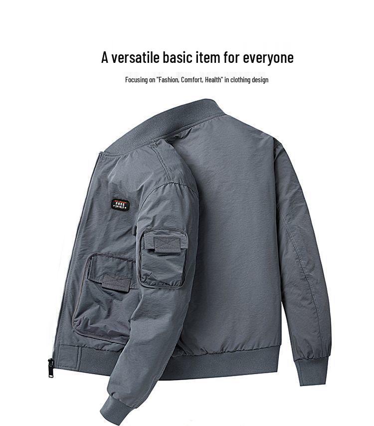 Pánská ležérní volná bavlněná bomber bunda s baseballovým límcem - Podzim/Zima 2025