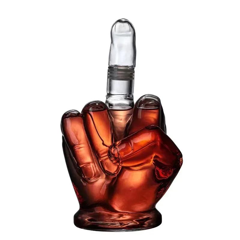 1000 Ml Middle Finger Shaped Whiskey Decanter, Novelty Glass Liquid Bottle for Bar Decor & Funny Gifting
