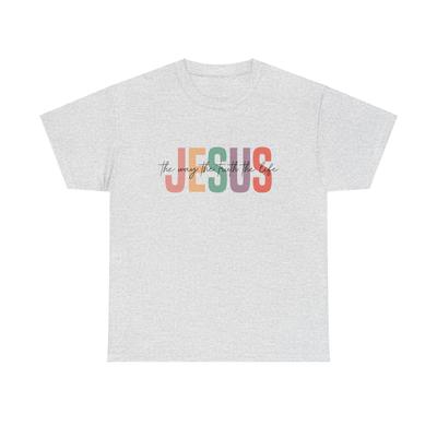 Women's Plus Size Cotton T-shirt Summer Casual Graphic Tee Short Sleeve Jesus Way Truth Christian T-Shirt Tee Bible God Shirt John Faith Gift 14:6,Uni