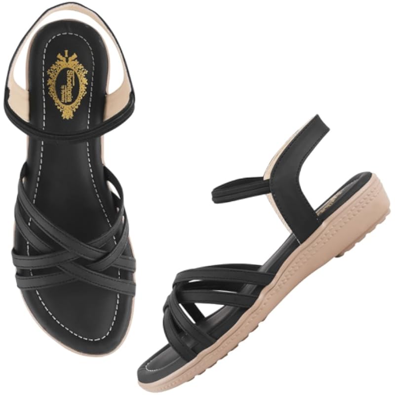 Shoetopia Women'S Snd-1080 Flat Sandal-5 Kids Uk (Snd-1080-Black)-Eu38