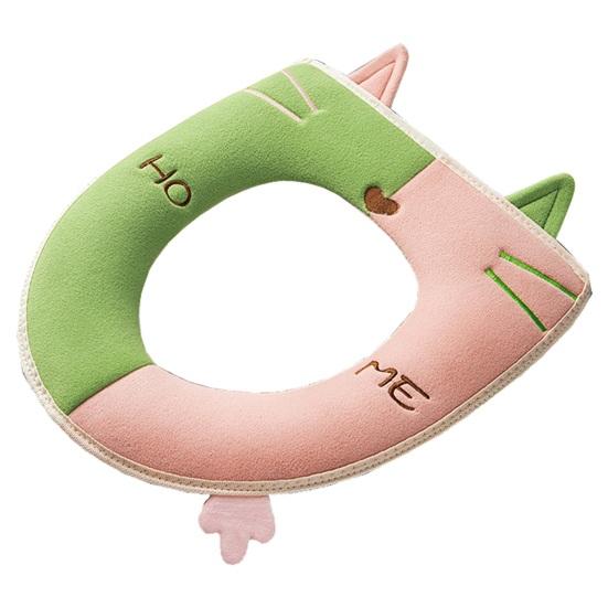 

Чехол на сиденье унитаза на молнии с ручкой, противоусадочная подушка для сиденья с крышкой и вышивкой для кошек, для ежедневного использования зелёный