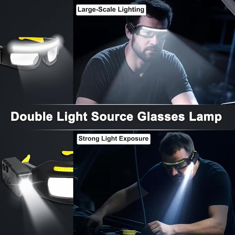 Lunettes Lampe Frontale Rechargeables Avec Capteurs de Mouvement Et Commande Tactile Pour Éclairage Mains Libres Lors d'Activités Extérieures