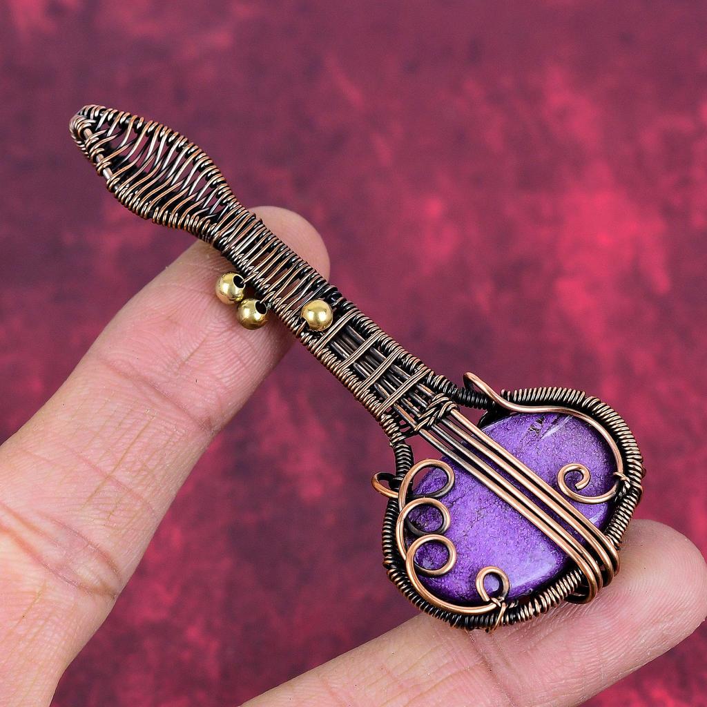 Purpurite pendant copper wire wrapped pendant handmade dainty jewelry guitar pendant copper jewelry engagement gift natural gemstone pendant
