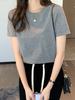 Summer New Light Blue Cotton T-shirt Women's Shoulder Simple Casual Thin Top Basic Versatile Short Sleeves