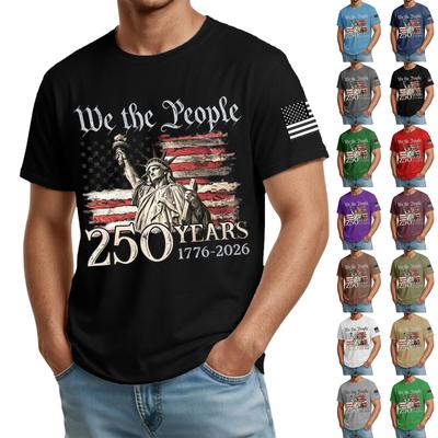 Herren T-Shirt mit kurzen Ärmeln und Rundhalsausschnitt mit Freiheitsstatue und Flaggen-Print We The People 250 Jahre 1776 2026 Design