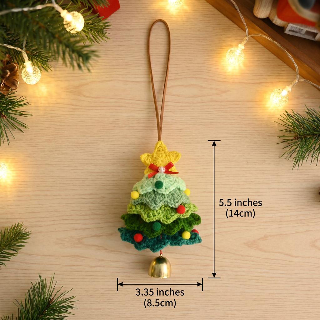 ChengNuo YiBai CNYB62 Handmade Crochet Christmas Tree Ornaments Boho Knitted Xmas Tree Hanging Metal Bell Rainbow Holiday Decor