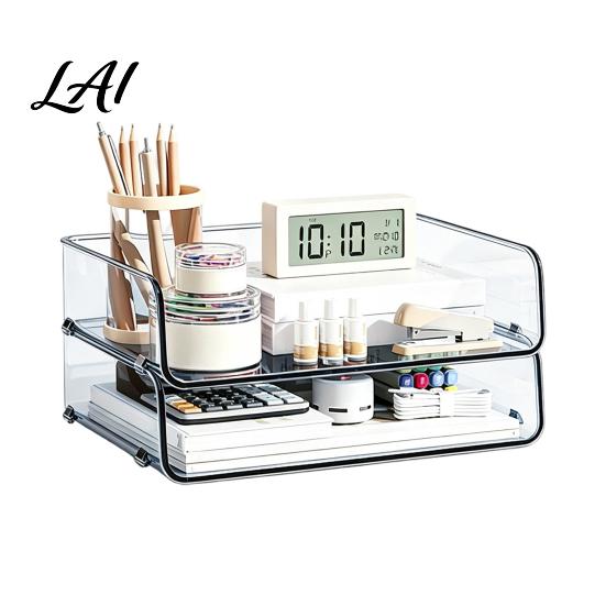 Stationery Storage Tray Clear Acrylic File Organizer Tray 1/2/3/4/5 Tier Paper Ducument Stackable Desktop Box Office Supplies Desk Rack Small