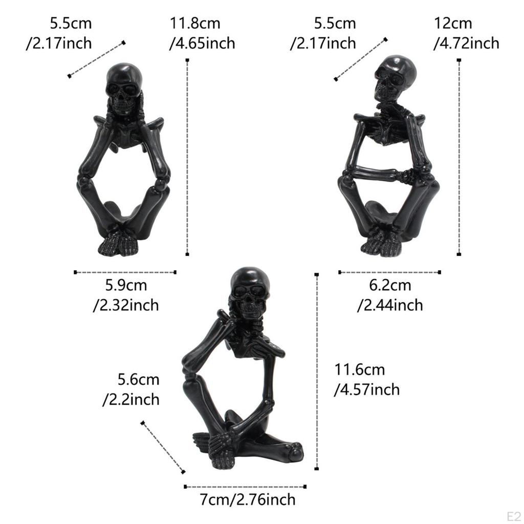 3x Halloween Skeleton Figurine Statue Sculpture Resin Creative Fine Workmanship Decorative