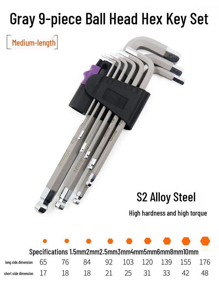Industrial Color Hex Wrench Set: Chrome Vanadium Ball Head, Torx, Phillips, Star, Medium-Long, Foldable, Multi-Purpose.