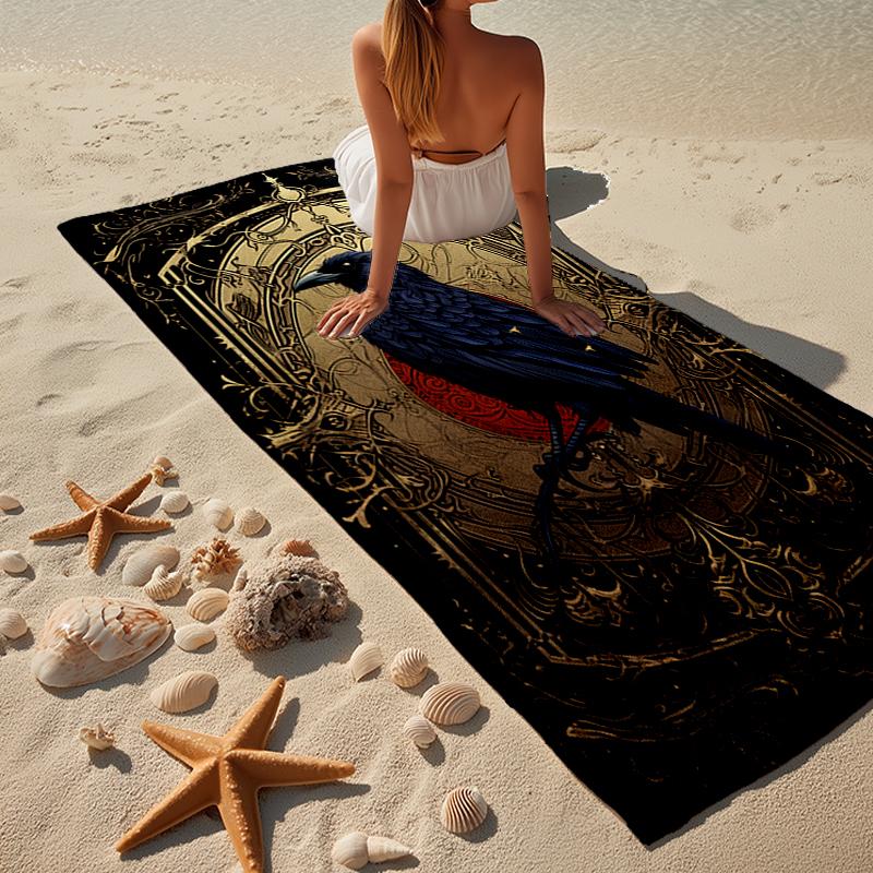Eerie Raven Skull Artwork Beach Towel, Super Soft Microfiber, Gift for Her/Him, Birthday, for Pool, Beach, Travel, Home Decor Fan gifts