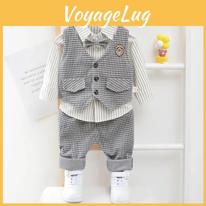 Kinder Geburtstag Kinderkleidung Anzug Hochzeit Party Elegantes Set Baby Junge Freizeitkleidung Gestreiftes Hemd Weste Hose