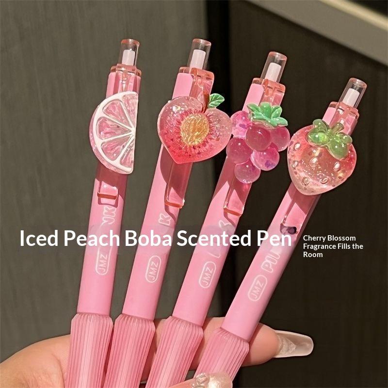4Pcs Ice Grapefruit Gel Pen With Cute Pendant 0.5Mm Fast-Drying Black Ink Press Pen For Kawai Office School Writing Supplies
