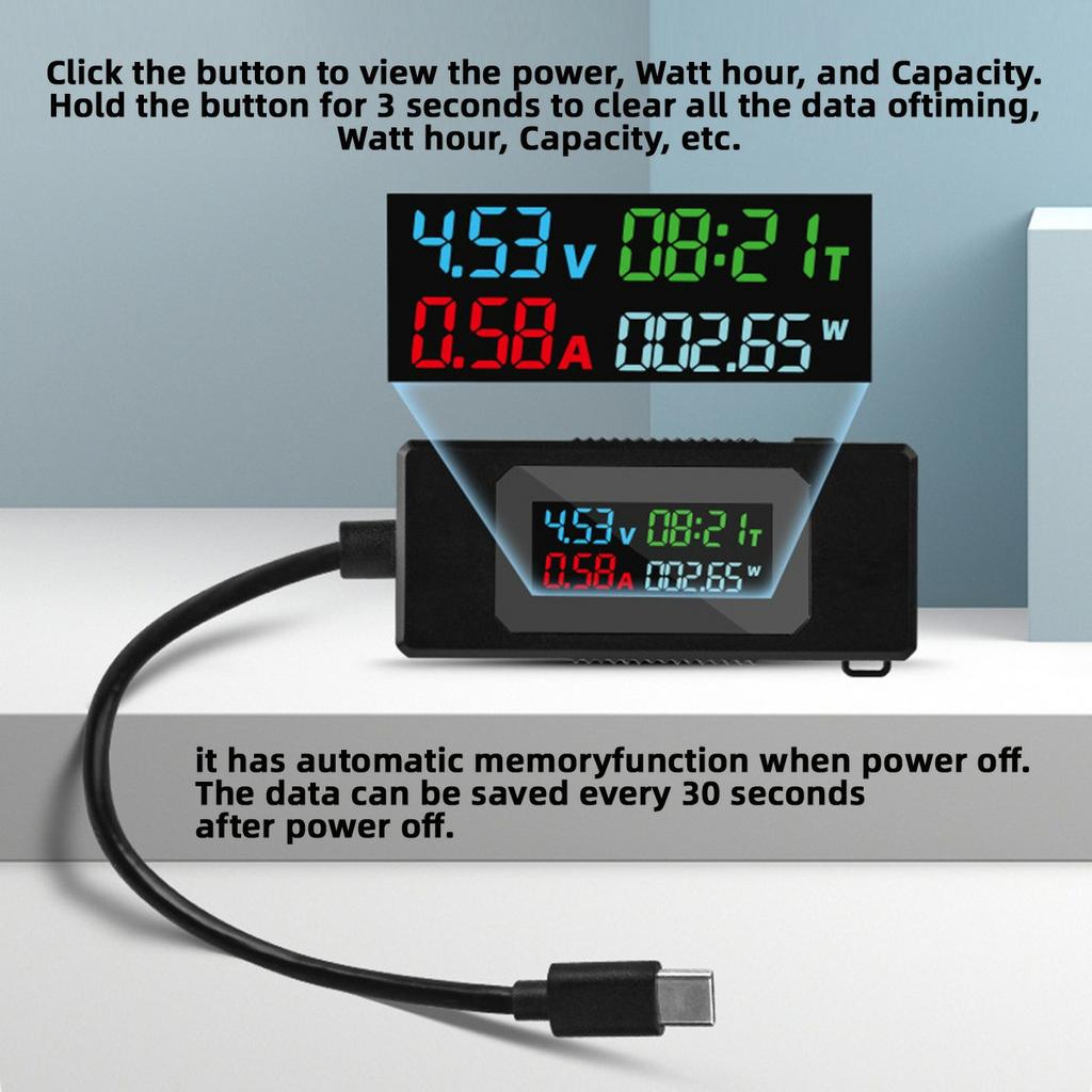 UC-174 Type C Voltage Current Power Capacity Working Time Ammeter Voltmeter USB C Digital Multimeter