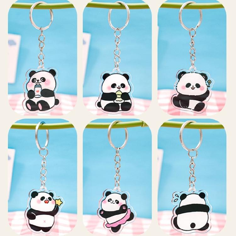 6pcs Stylish Panda Keychain Acrylic Keyring Bag Pendant Animal Lover Accessory Car Interior Decoration Handmade Present