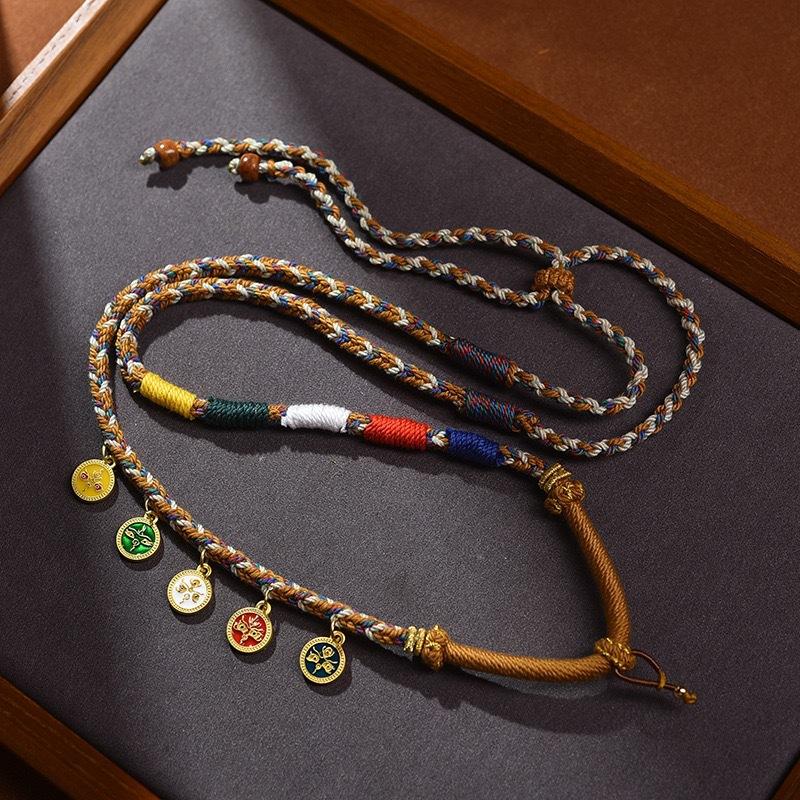 Tibetan Hand-Rubbed Cotton Rope Zhaqilam Dzi Bead Necklace Rope Amulet Chain Pendant Hanging Rope
