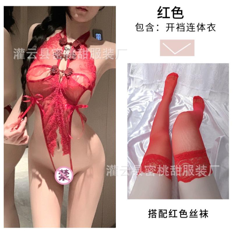 Sexy underwear hot backless cheongsam style uniform sexy lace perspective open file free pajamas