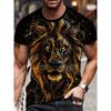 Męska Koszulka z Nadrukiem 3D Złotego Lwa Casualowa z Krótkim Rękawem z Okrągłym Dekoltem Fajny Czarny Złoty Zwierzęcy Graficzny T-shirt Styl Hip Hop Streetwear Moda Bluza