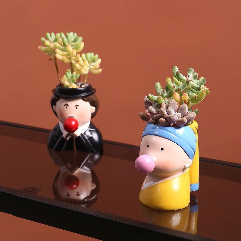 Cute Mini Succulent Pot with Cartoon Figure Creative Decor Planter Ashtray