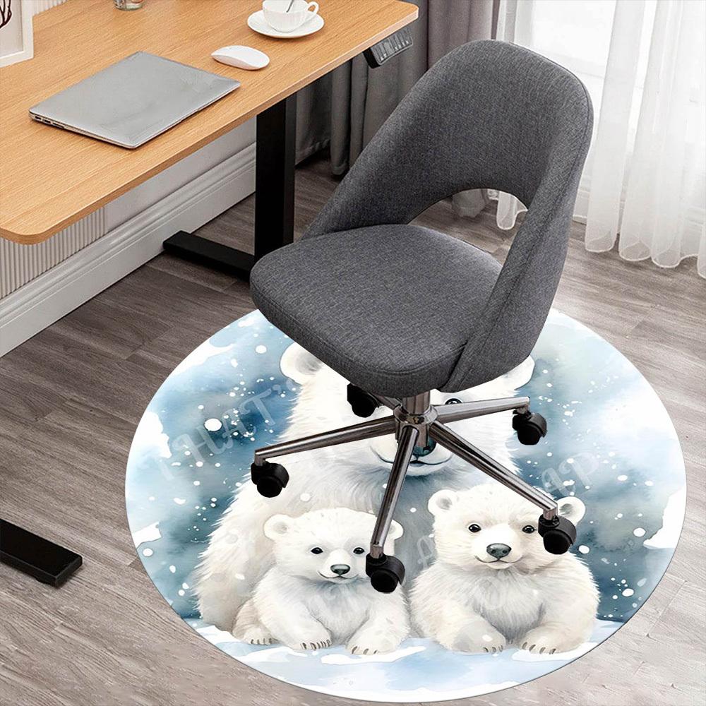 1PC Polar Bear Snow Office Round Area Rug, Under Office Chairs Bedroom Living Room Home Decor,Carpet for Office, -1110264