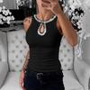 Women Vest Round Neck Sleeveless Shiny Sequin Decoration Tank Tops Hollow Design Slim Fit Camisole Daily Wear