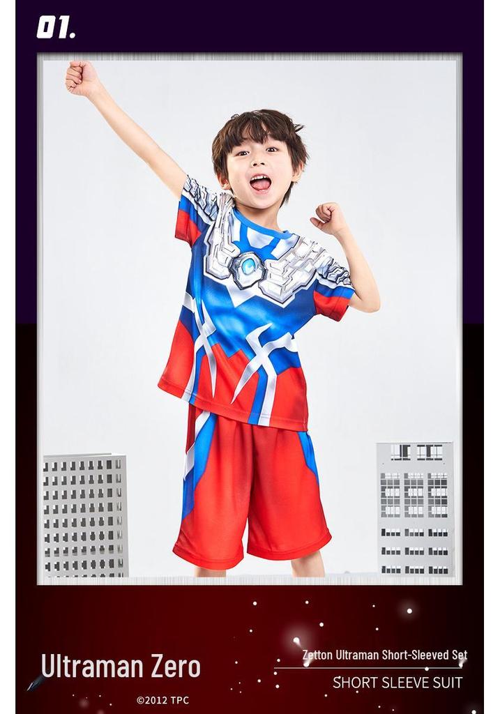 Zetton Ultraman Boys' Short Sleeve T-Shirt Set - Children's Spring/Summer Korean Style Two-Piece Outfit.