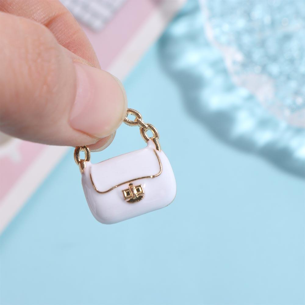 Black/White Dollhouse Miniature Metal Handbag DIY Toy Dollhouse Mini Metal Chain Bag Children