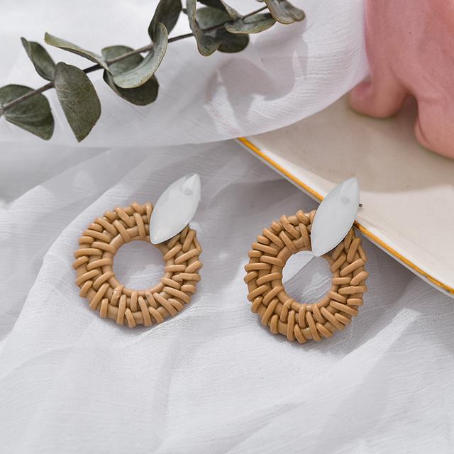 Korea Bohemia Handmade Geometric Drop Earrings For Women Imitation Rattan Straw Weave Knit Vine Earring Vacation Party Jewelry