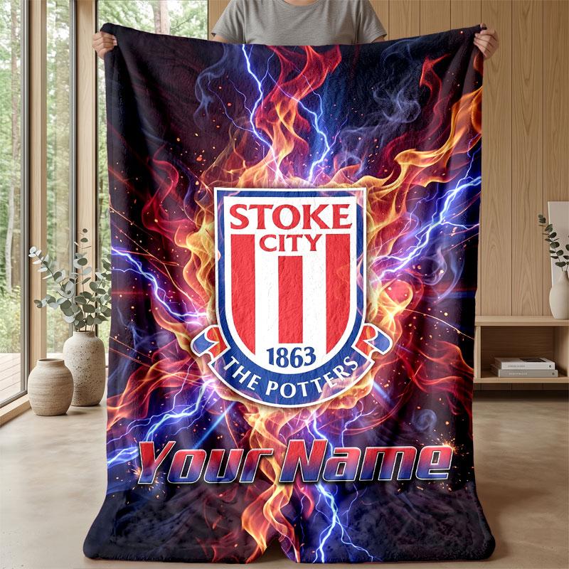 Stoke City FC Coperta in Flanella con Nome Personalizzato Logo Calcio Coperta in Pile Personalizzata Regalo Speciale per Divano Camera da Letto Casa
