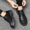 Office Men's Leather Shoes Black Round Toe Male Casual Brogue Shoe Social 2025 Trend Cowhide Low Price Free Delivery Shipping Pu