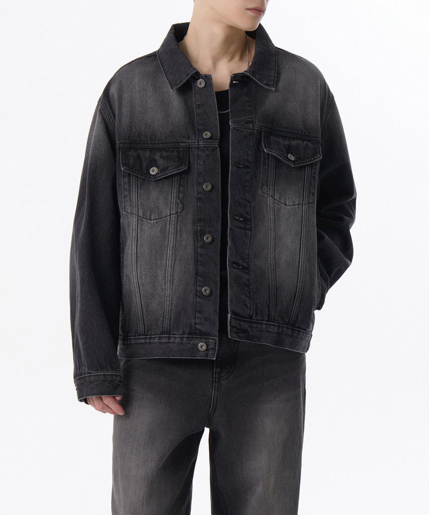 Musinsa Standard Big Brush Relaxed Denim Trucker Jacket [Black]