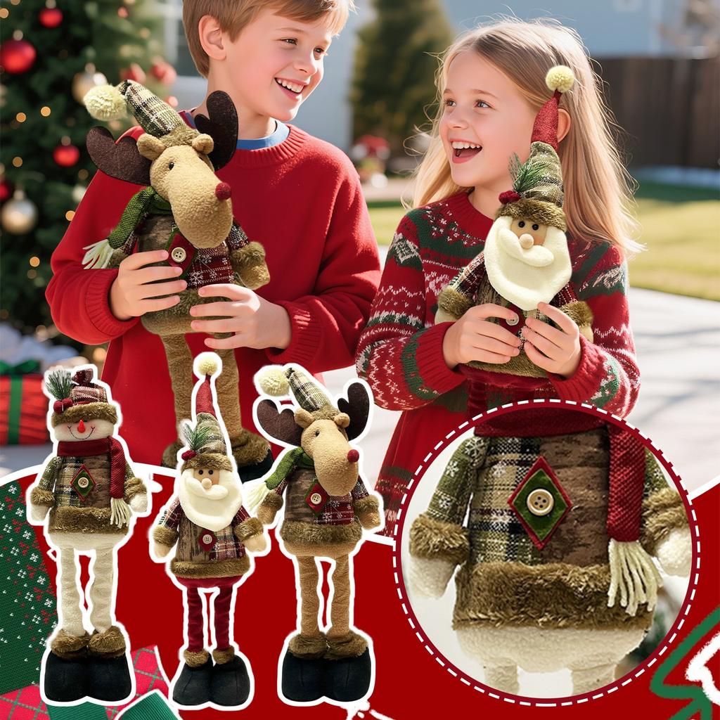 Christmas Cloth Doll Decoration Telescopic Long-Leg Reindeer/Snowman/Santa Claus Shelf Table Centerpiece