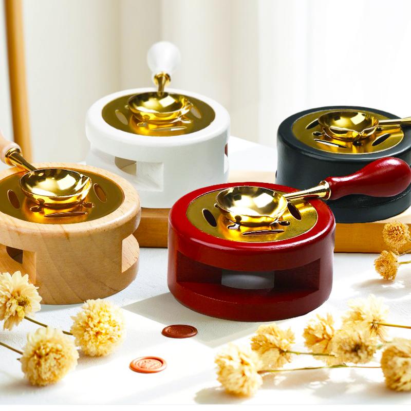 DIY Lžíce na pečetní vosk, ohřívač na tavení vosku, lakovací pec, kamna z masivního dřeva, pečetní potřeby pro razítko, voskové razítko, řemeslné dárky na svatbu