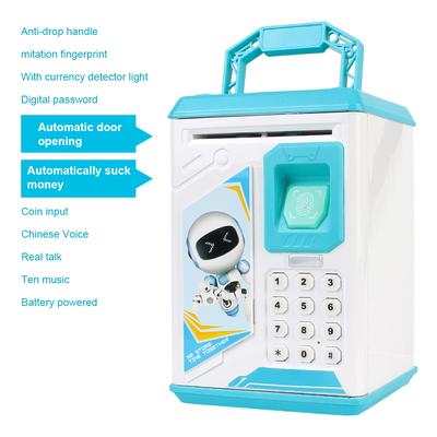 Hucha de ahorro con monedas y efectivo, regalo de Navidad para niños, depósito automático, huella dactilar, cajero automático electrónico, contraseña, caja de dinero