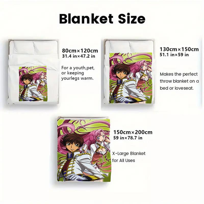 Code Geass Anime Flannel Throw Blanket, Soft Blanket for Sofa Bed, Suzaku Euphemia Character Print Home Decoration