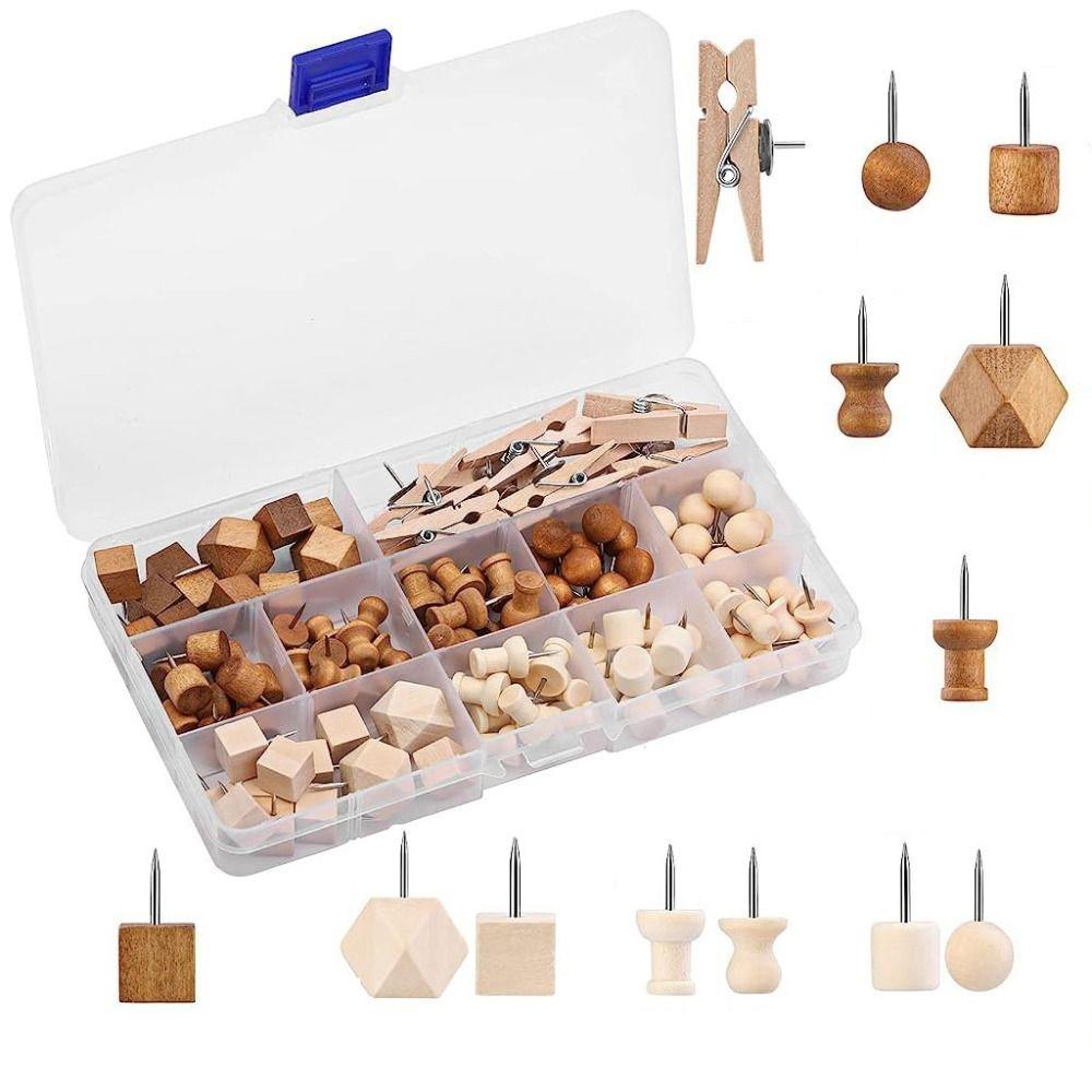 114Pcs Various Style Drawing Thumb Tacks Decorative Cork Board Thumbtack Wood Push Pins  Office
