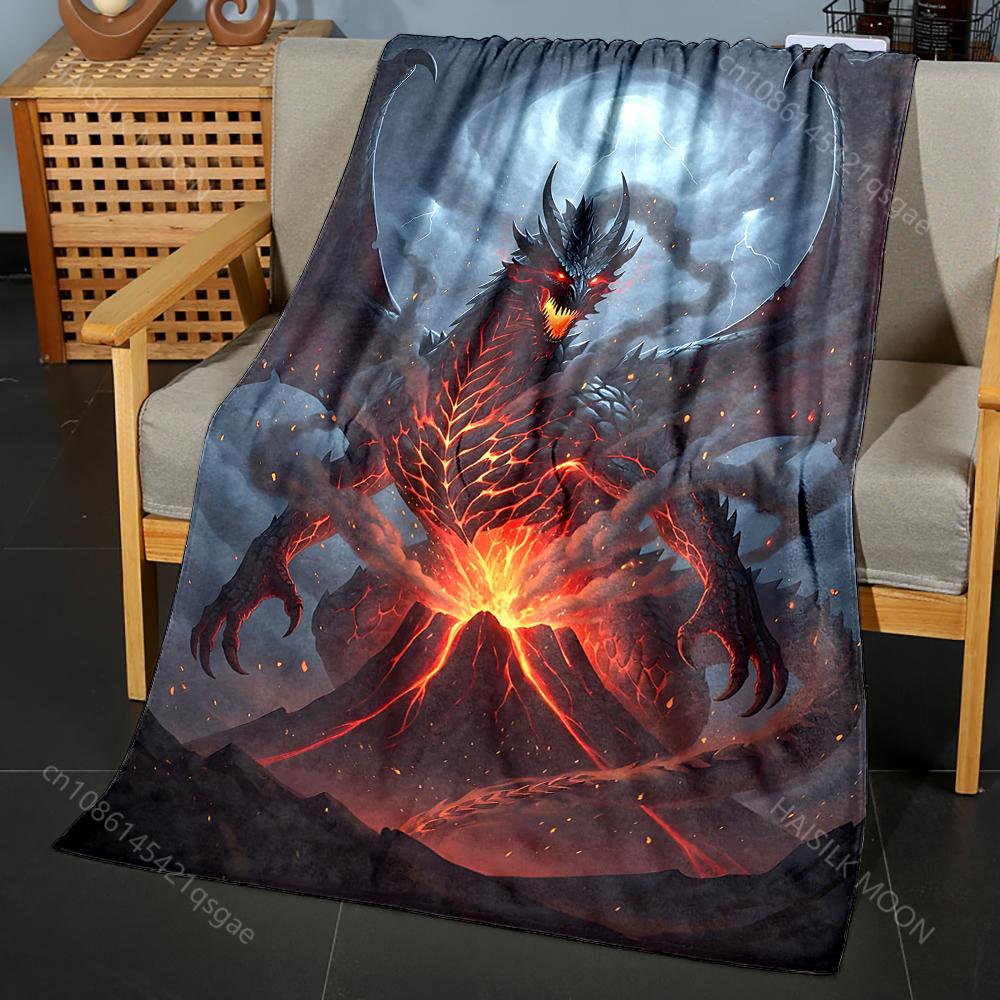 

Multiple sizes Dragon on the volcano Print Blanket Flannel Material Soft Warm for All Seasons Home Outdoor Camping Picnics RV 75x90cm