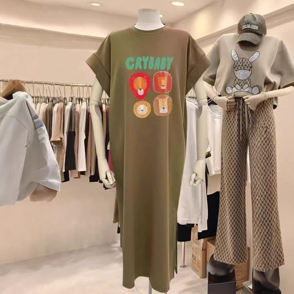 T-shirt Dress, Short-sleeved, Large Size, Loose and Casual, Large Size, Covering The Stomach, Long Dress