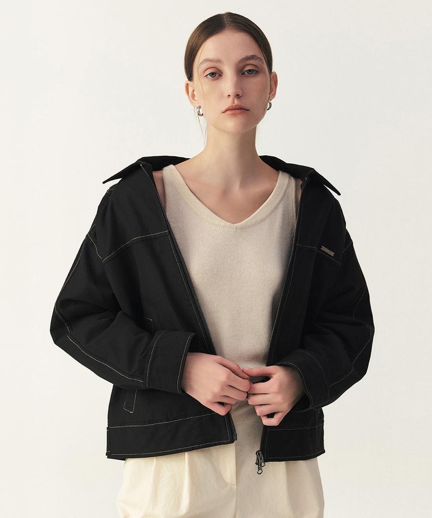 Artid Collared Cotton Bomber Jacket_Black